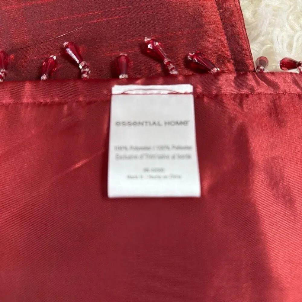 HOME ESSENTIALS Bead Fringe Table Runner Burgundy Maroon Red 68” Length